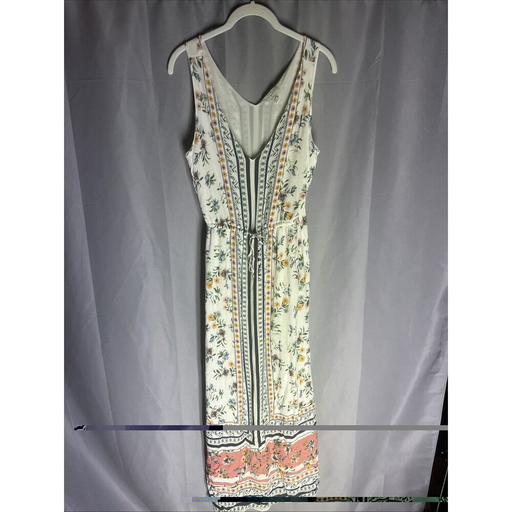 Lucky Brand Olivia Ivory Floral Border Print Drawstring Waist Maxi Dress Size S